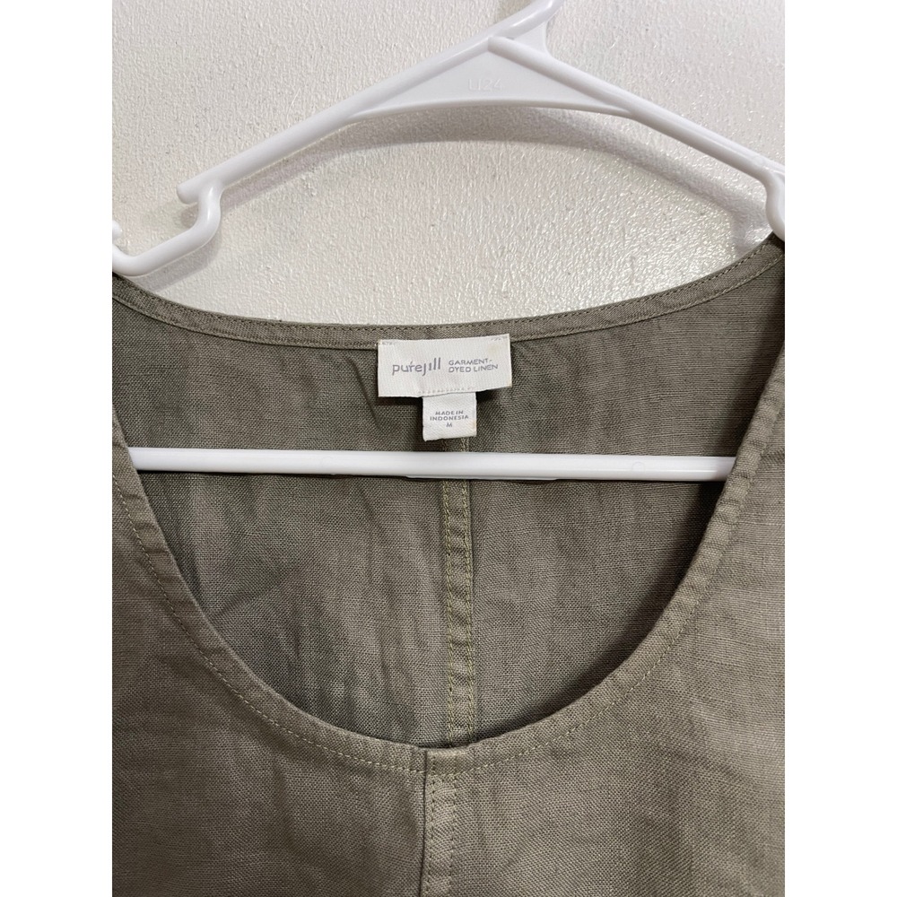 Pure Jill 100% Linen Shift Dress Olive Green Garment Dyed Lagenlook Size M - Picture 4 of 4